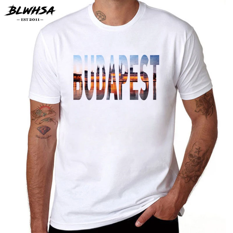 Мужская Повседневная футболка с коротким рукавом BLWHSA Budapest City брендовые