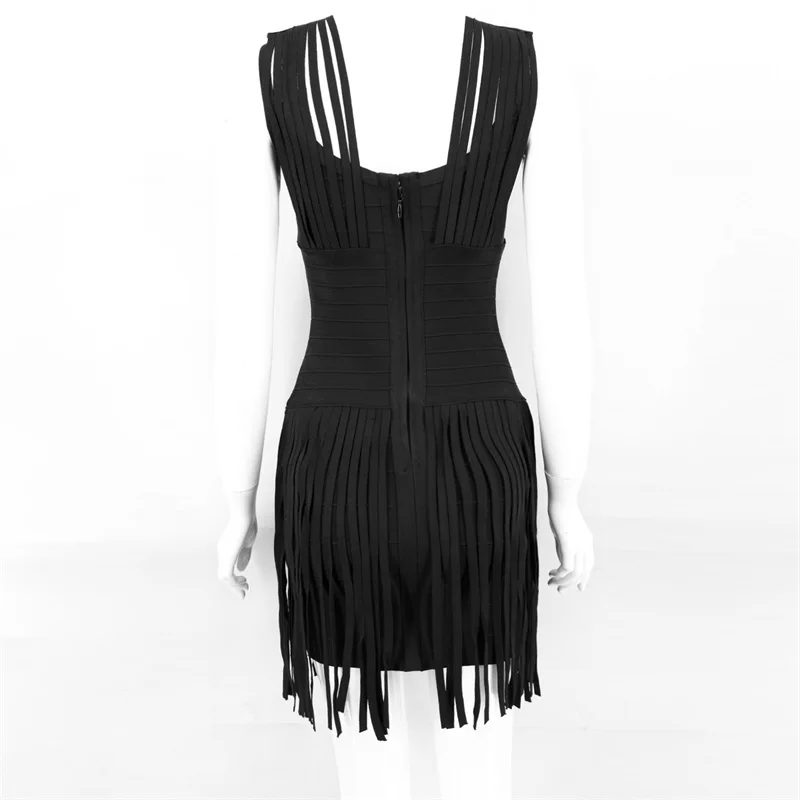 

Dropship New Black Fashion Tassel Bandage Dress 2018 Night Club Party Dresses With Fringe Sexy V Neck Bodycon Short Women Outfit