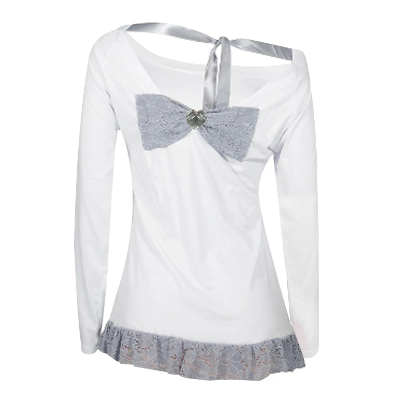 Женская футболка с бантом MIOIM осенняя свободная длинным рукавом и вырезом на