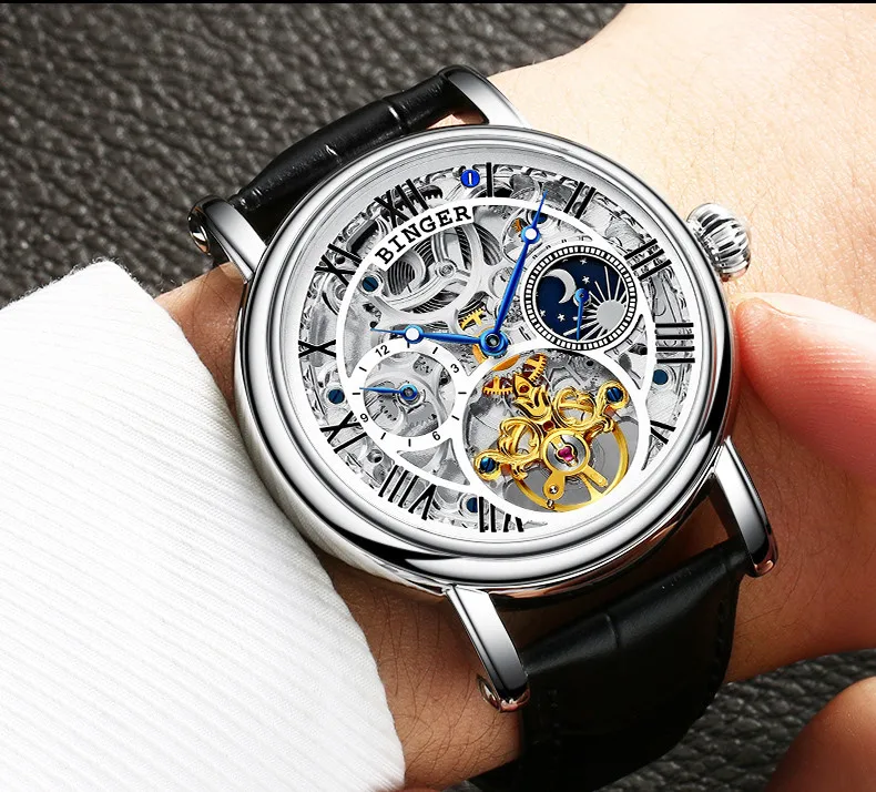 Швейцарские Бингер мужские часы люксовый бренд Tourbillon Relogio Masculino водонепроницаемые механические наручные часы B-1171-4