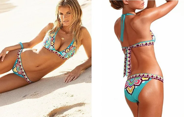 2016 Купальный Костюм Для Женщин Цветы Отпечатано Холтер Девушки Бикини Винтаж