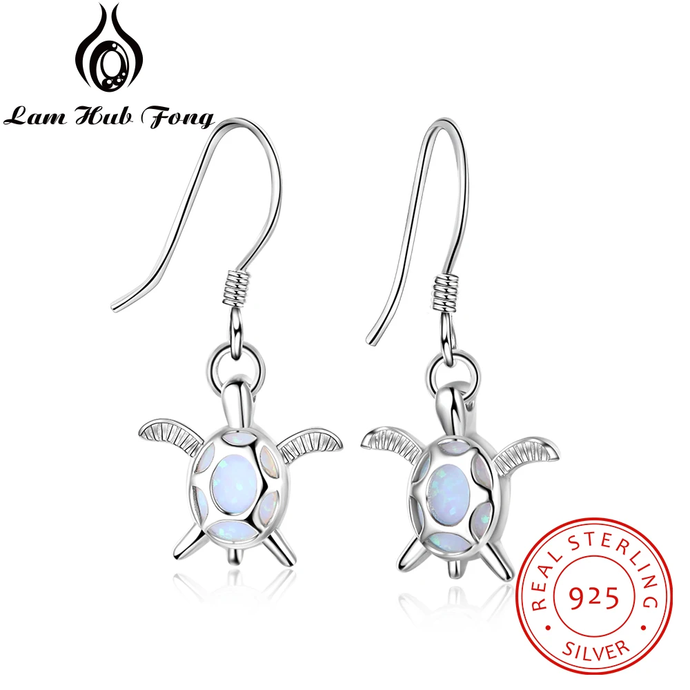 Real 925 Sterling Silver Fine Jewelery Drop Earrings Blue Fire Opal Tortoise Shape Gift for Women(Lam Hub Fong) | Украшения и