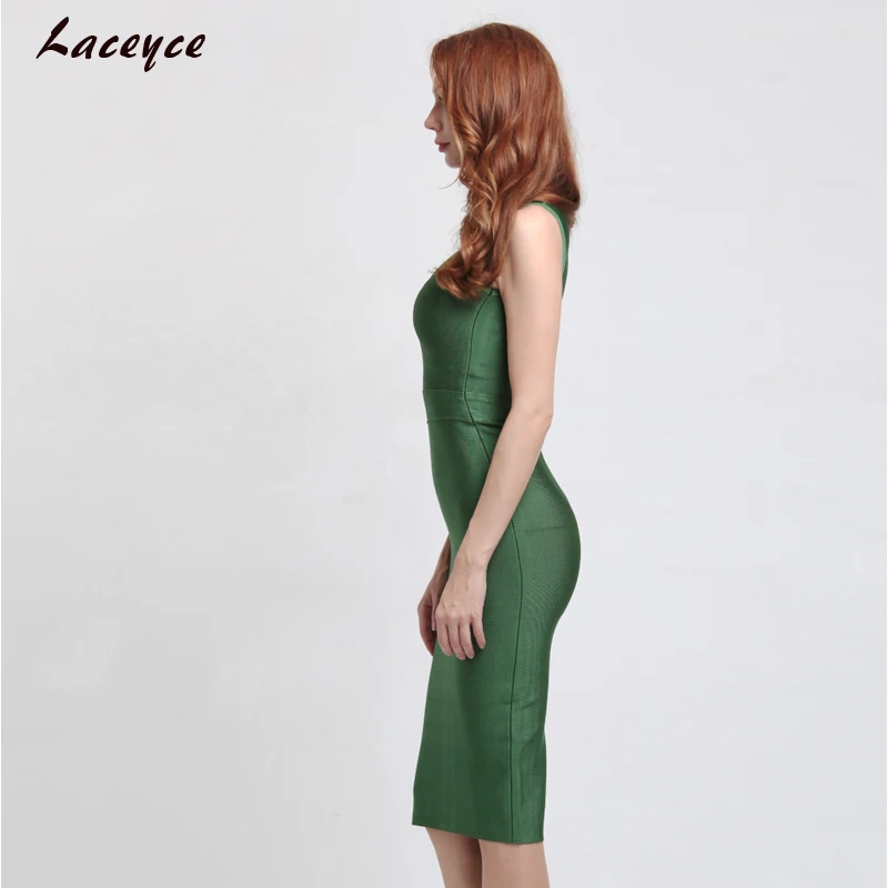 Laceyce 2018 New Arrival Elegant Bodycon Above O-Neck Knee-length Green Rayon Sexy Cap Bandage Dress Evening party dresses | Женская