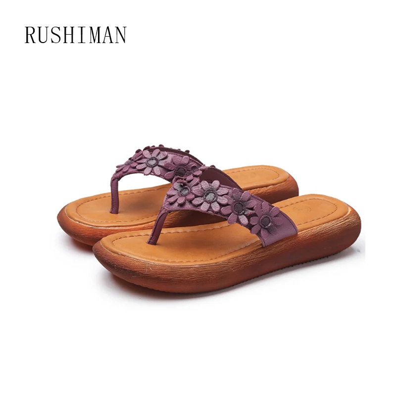 

RUSHIMAN New Original Son Of The Original Son Sweet Flower Real Skin Cold Drag Female Flat Bottom Comfortable Slope And National