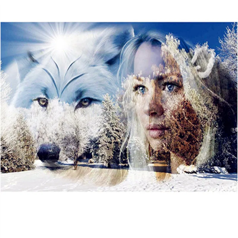 5D Diy Diamond Painting snow girl wolf Animals Picture Cross Stitch Kits rhinestones mosaic Embroidery Home Decor | Дом и сад
