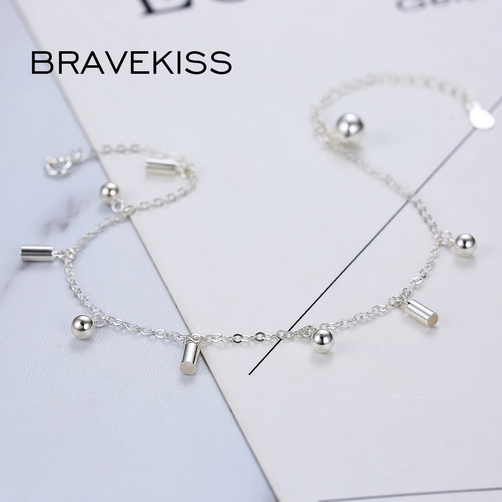 BRAVEKISS 925 серебро anklets Для женщин Регулируемый шарик ножной браслет очаровательный