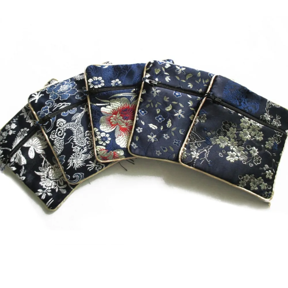 

10pcs/lot Small Flower Tassel Silk Square Jewelry Pouches Chinese Zipper Mix Colors Bags