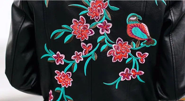 

2018 autumn fashion new women's PU leather jacket coat washing washed embroidered Slim large size women's clothing outwear L1021