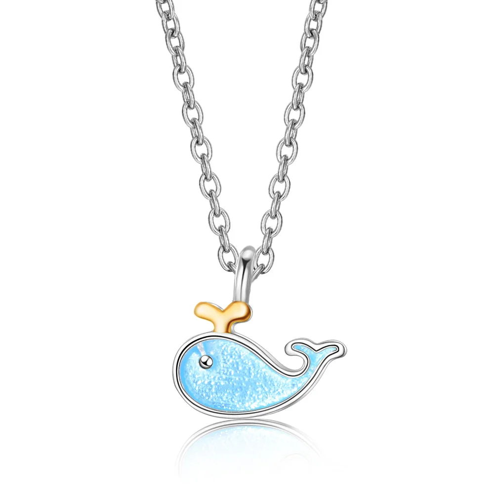 

New arrivals fashion little blue Whale animal 925 sterling silver ladies`pendant necklaces jewelry for women short link chain