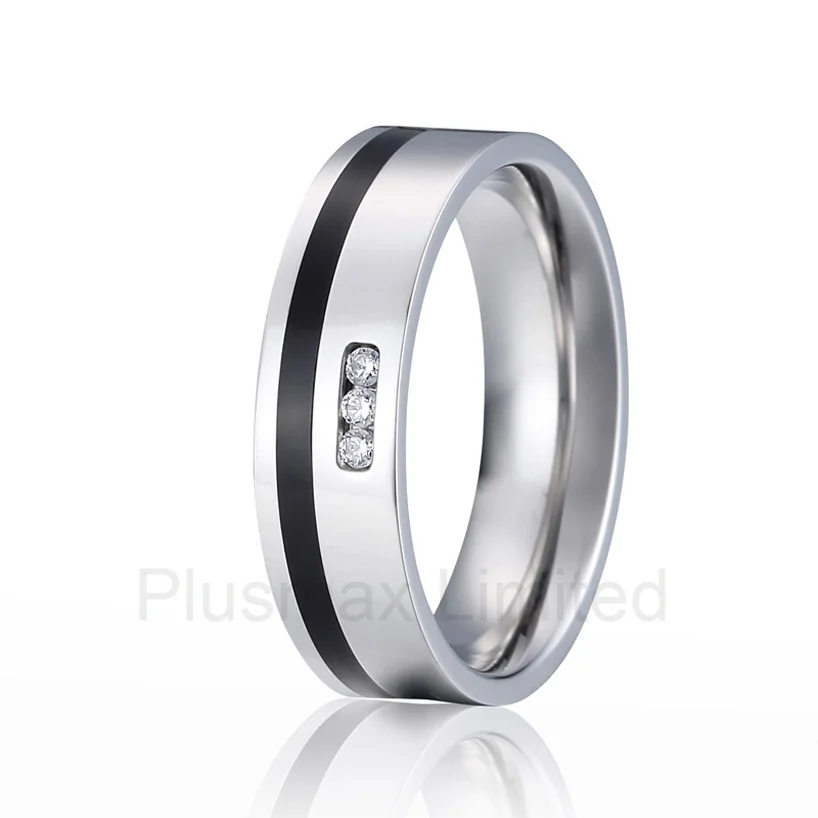 2016 Anel титановый элегантный стиль черная инкрустация cz камень Высокая полировка