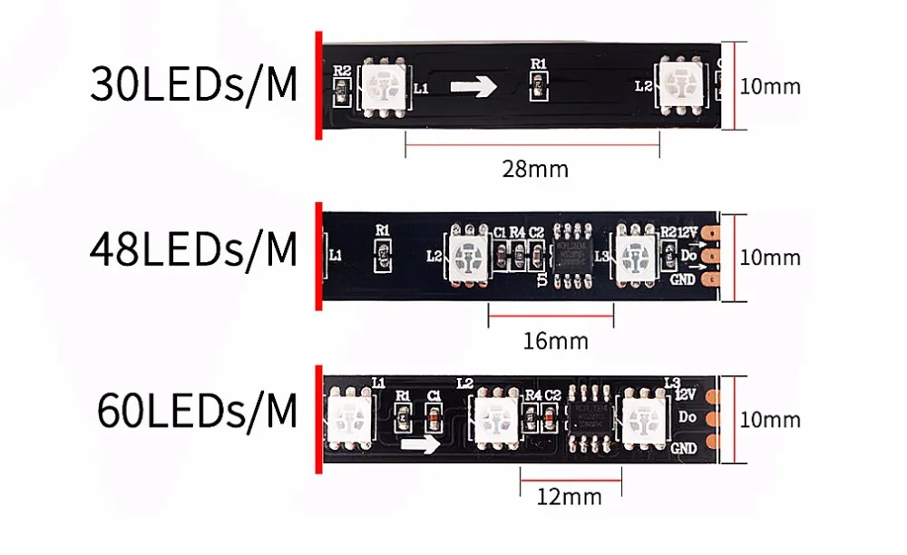 WS2811 5050 SMD RGB полосы адресные 30/48/60leds/M светодиодные пикселей Внешний 1 ic управления 3 светодиода 5 м/roll 16.5ft DC12V