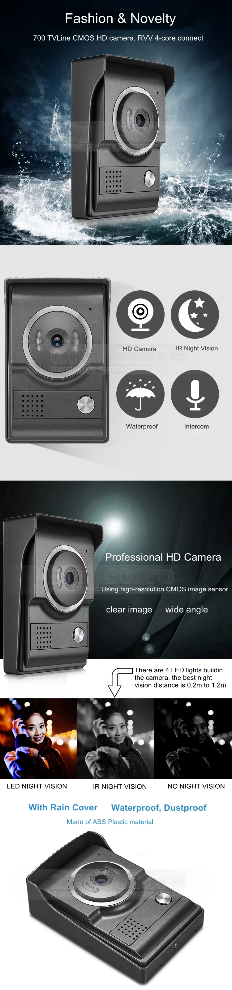 DIYSECUR 4,3 дюймов видеодомофон видео домофон 700TV линия ИК ночного видения HD камера для дома и офиса Заводская Новинка