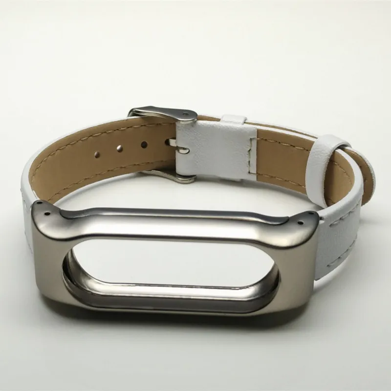White Металлический кожаный ремень+ металлический ремешок для Xiaomi mi Band 2, браслет для mi band 2, умный Браслет, цветной ремешок - Цвет: White
