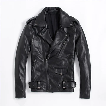 Куртка из натуральной коровьей кожи мотоциклетная кожаная куртка - Цвет: cow leather jacket