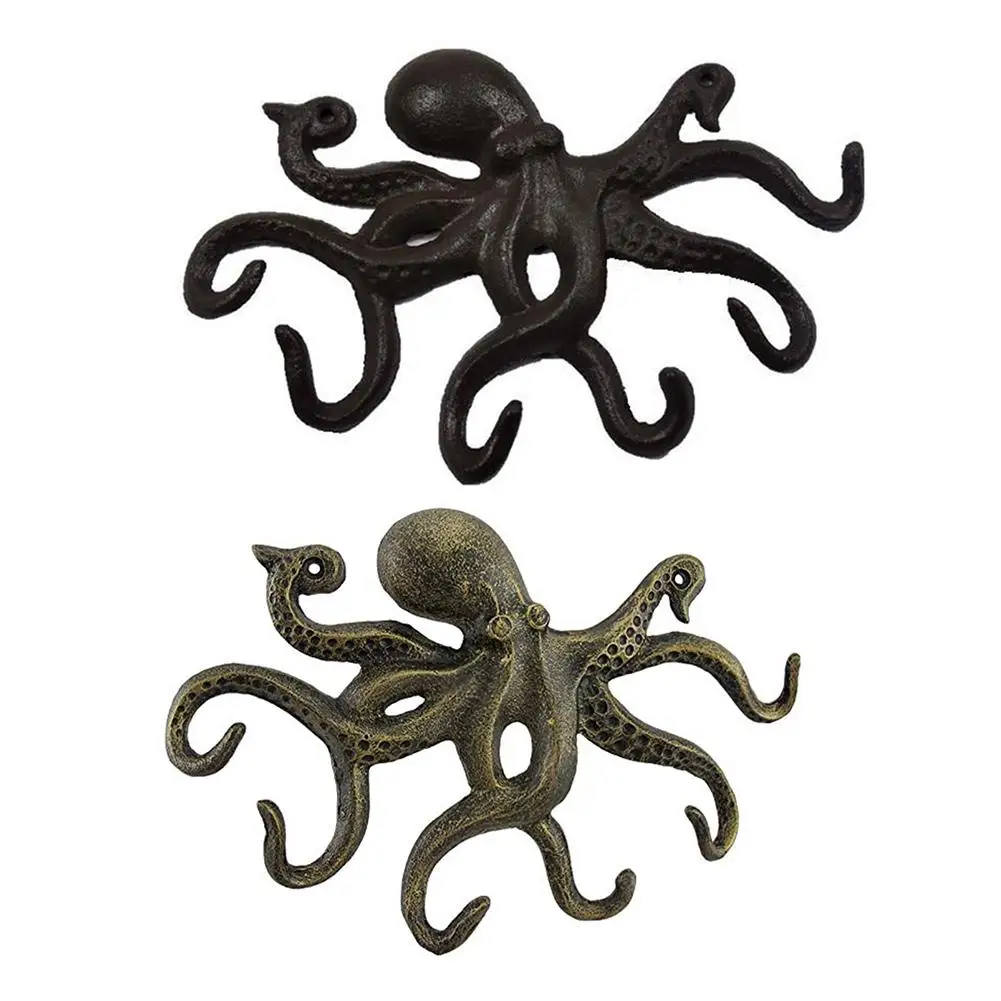 

Cast Iron Octopus Key Hook Antique Decorative Wrought Iron Swimming Octopus Hook With 6 Tentacle Shaped Hooks