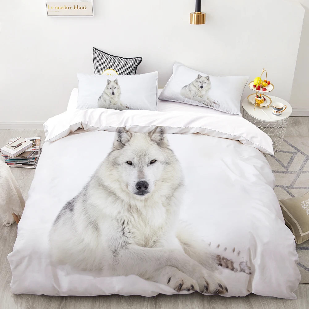 

3D Print Bedding Set Custom,Duvet Cover Set King/Europe/USA,Comforter/Quilt/Blanket Cover Set,Animal White wolf Bedclothes