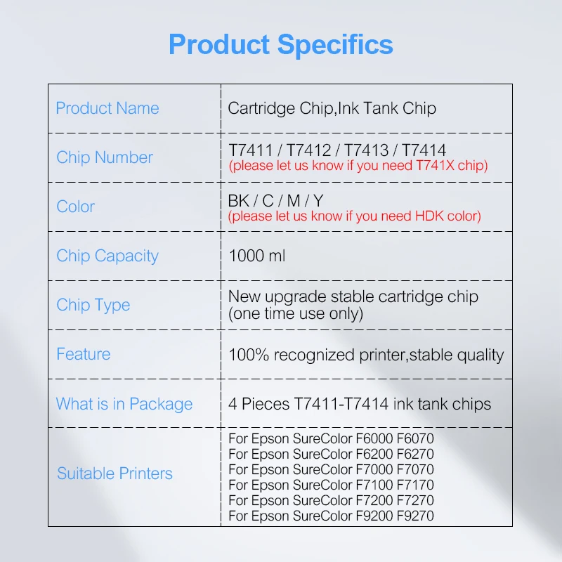 Чип для чернильного бака Epson SureColor F6000 F6070 F6200 F6270 F7000 F7070 F7100 F7170 F7200 F7270 картридж с