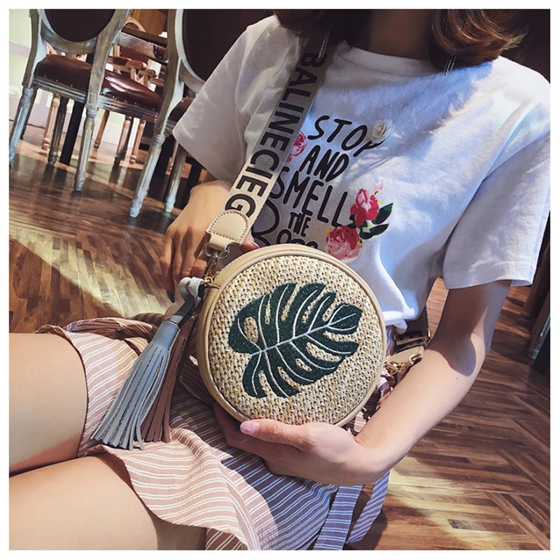 Ручная тканая сумка круглая с пряжкой из ротанга Соломенная Сумка пляжная в