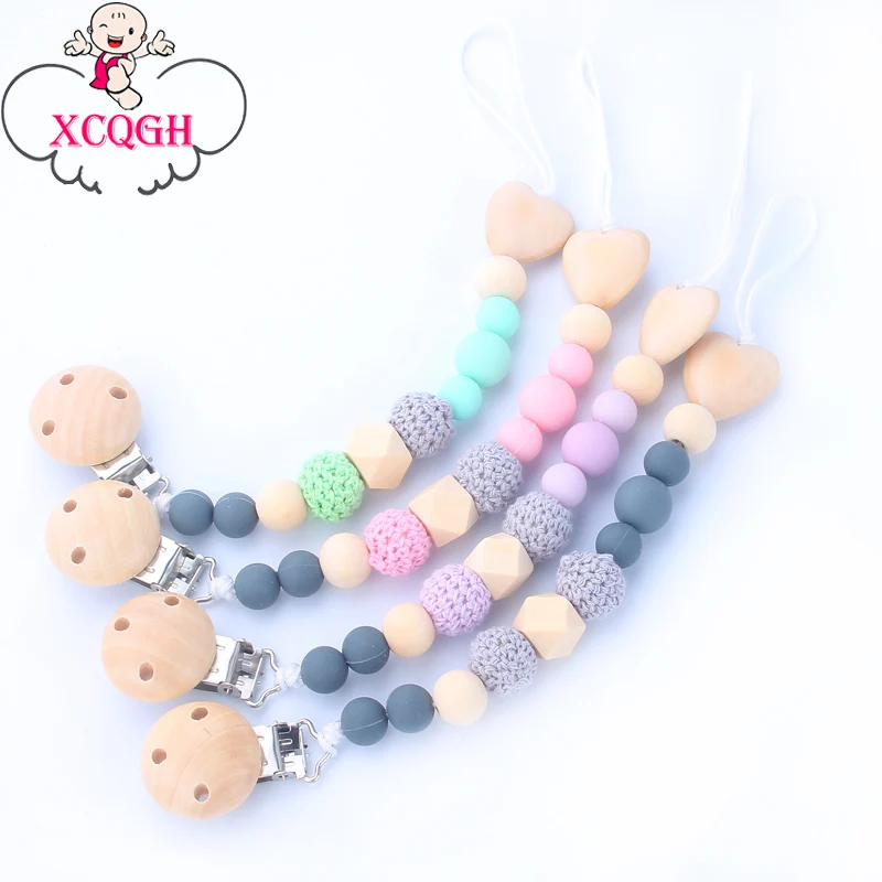 

XCQGH Silicone Beads Teething Ring Bracelet Hand Made Rattles Pacifier Holder Toys 2Pcs/set