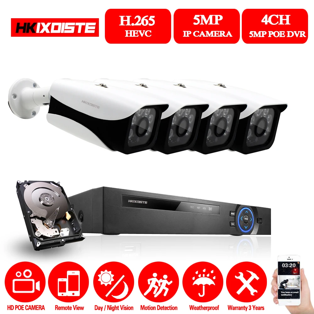 HKIXDISTE 4CH 5MP HD сетевой видеорегистратор c выходом HDMI 4 K IP домашняя система 4 шт. 5MP комнатная наружная камера Smart IR CCTV система видеонаблюдения