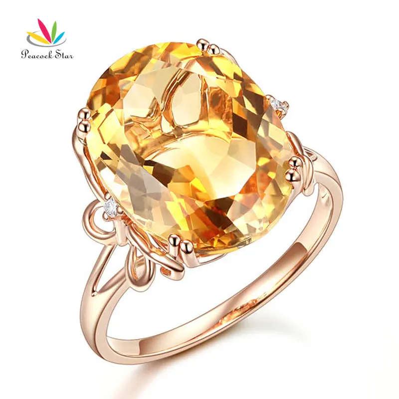 Павлин звезда 14K розовое золото роскошное юбилейное кольцо 8 2 Ct Овальный Желтый
