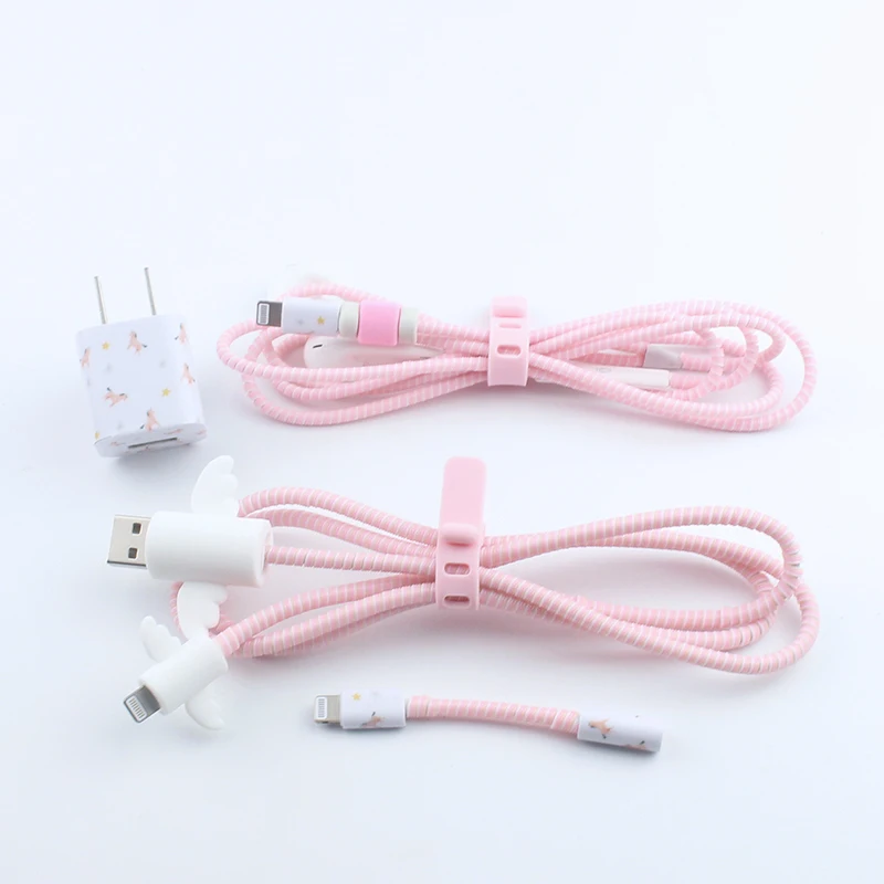 Мороженое милый мультфильм USB кабель наушники протектор набор с кабелем Стикеры для намотки Спиральный шнур протектор для iphone