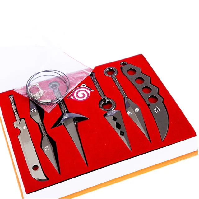 Черный Обувь для косплея героя Хатаке Какаси из аниме «Наруто Deidara Kunai оружие сюрикен колье с подвеской в виде Меча Кулон Брелок 7 шт./компл. сплав Набор игрушечных мечей Косплэй Опора игрушки - Цвет: Черный