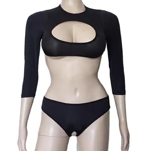 Комплект женского нижнего белья, прозрачный, непрозрачный, эластичный, стринги с открытой промежностью