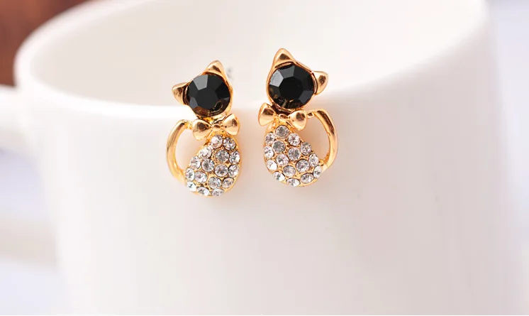Женские модные серьги e057 красивые с котом из страз|earring bag|earrings candyearrings logo |