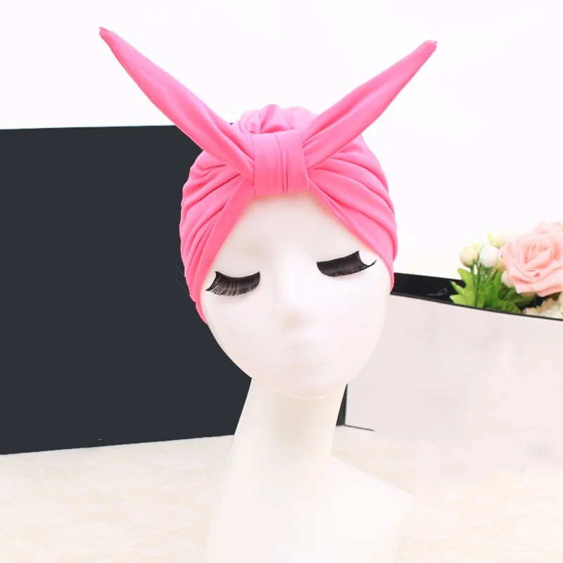 

FGHGF 2018 Sexy Cute Rabbit Beach Quick Dry Pleated knot Swimming Cap Elastic For Women Girls Solid Color Bathing Hat Swimming