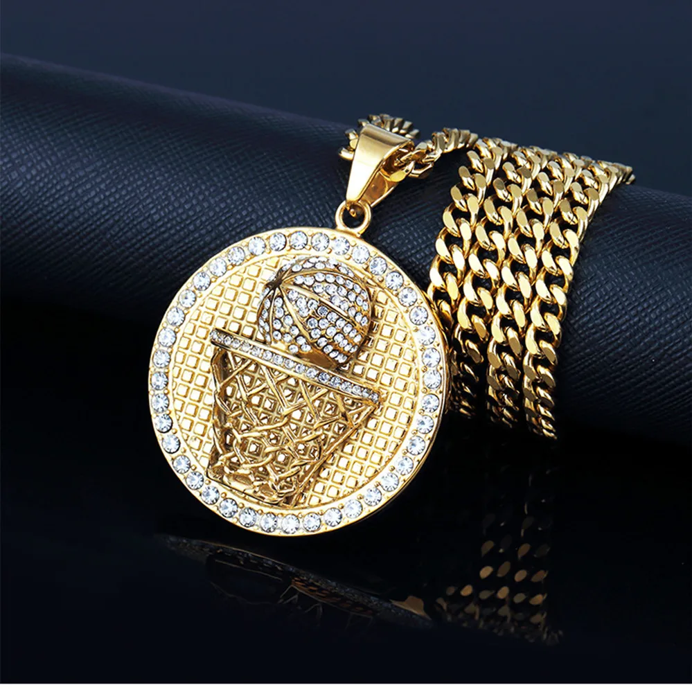 MCSAYS Хип хоп ювелирных изделий Iced Out Bling Полный Кристалл baskball Хооп Круглый Кулон
