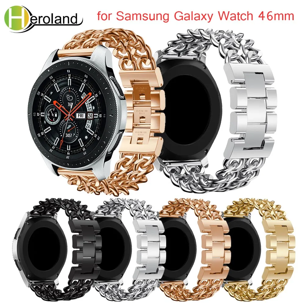 Для samsung Galaxy Watch 46 мм ремешок для часов Роскошная цепочка на ремешке из джинсовой ткани ремешок из нержавеющей стали Смарт-часы с заменой ремешка металлический ремешок черный