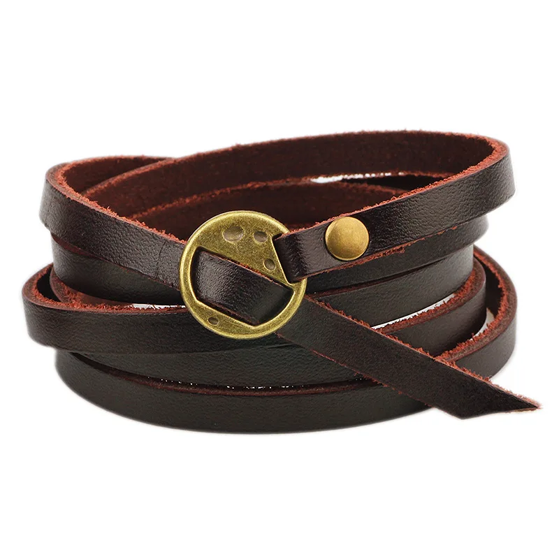 2018Vintage MultiLayer Genuine Leather Bracelets Men Punk Retro Five Circle Unisex Wrist Bracelets&ampBangles Jewelry Gifts | Украшения и
