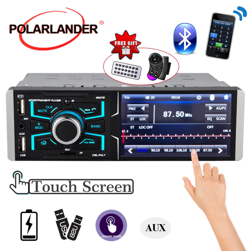 

Car Radio 1 Din 4.1 Inches MP5 Player Bluetooth Audio Stereo AUX FM TF Card Radio Station Multimedia Auto Touch Screen HD 4062TM