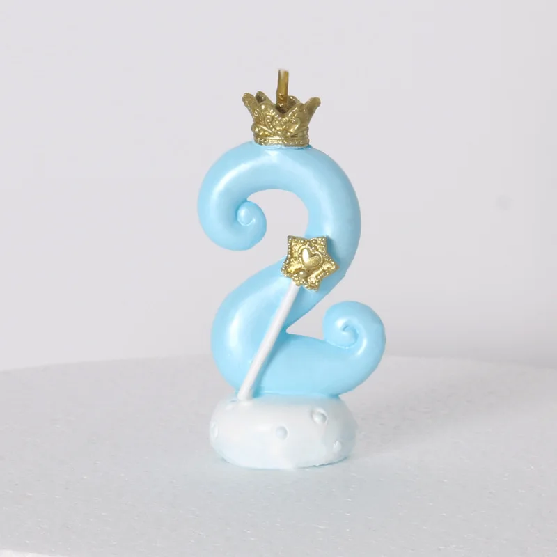 blue 2 Новая Милая свеча на день рождения розовая Свеча в форме короны украшение торта на день рождения 0-9 цифровая свеча с цифрами Детские сувениры на день рождение вечерние украшения - Цвет: blue 2