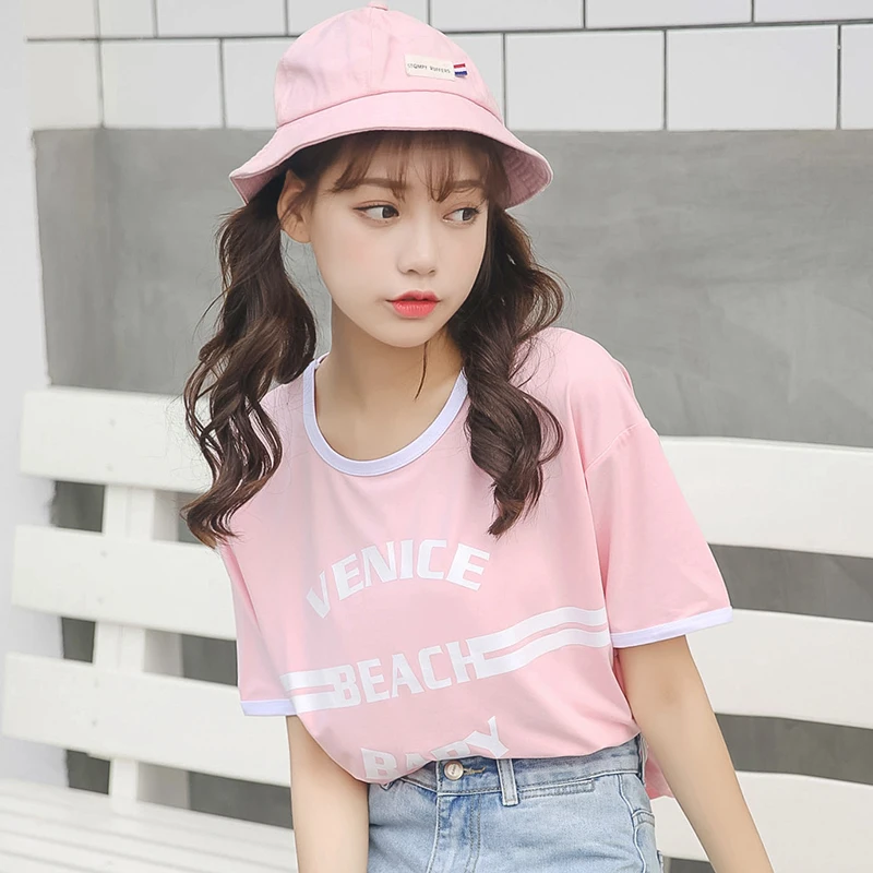 Women's T-shirts Japan Harajuku Ladies Ulzzang Letter Printed Round Neck T-shirt Female Korean Kawaii Tops For Women Clothes | Женская