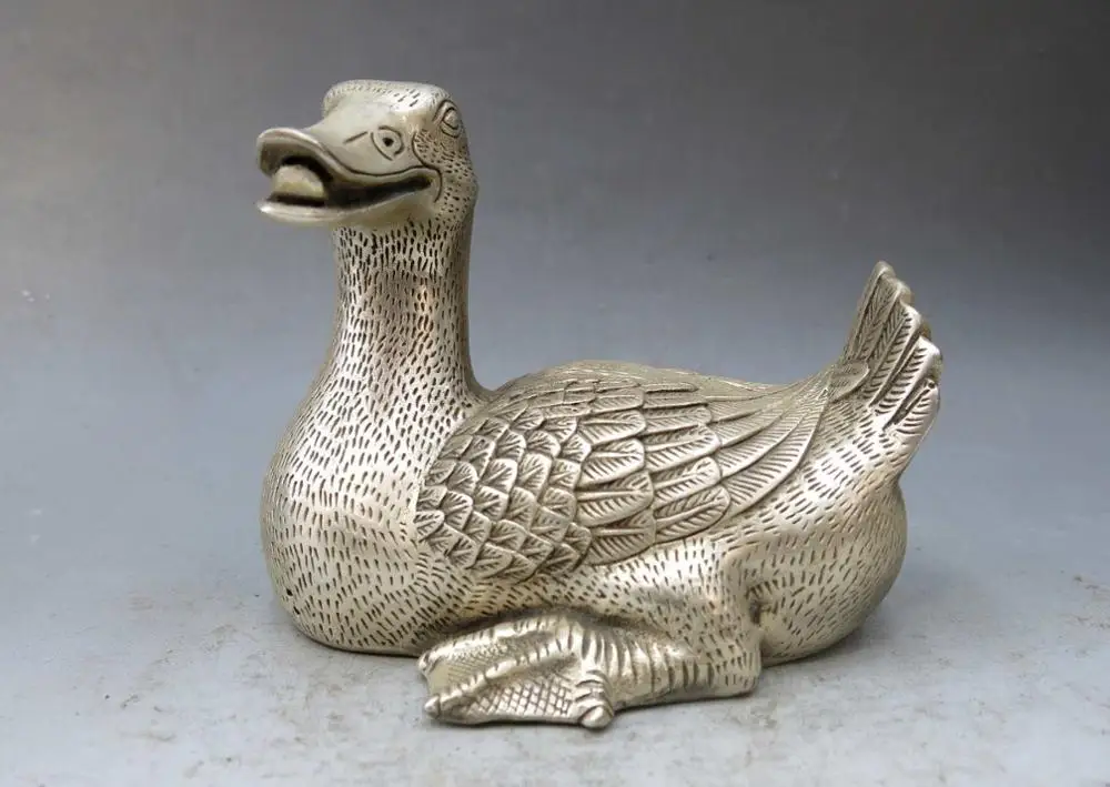 Китайская Серебряная ручная работа резной красивой утки скульптуры quack-quack