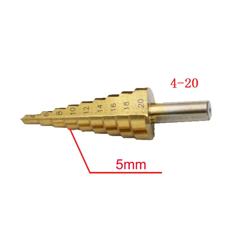 4-12mm 4-20mm 4-32mm Metric Spiral Flute/Large Step HSS Steel 4241 Cone Titanium Coated Drill Bits Cut Tool Set Hole Cutter