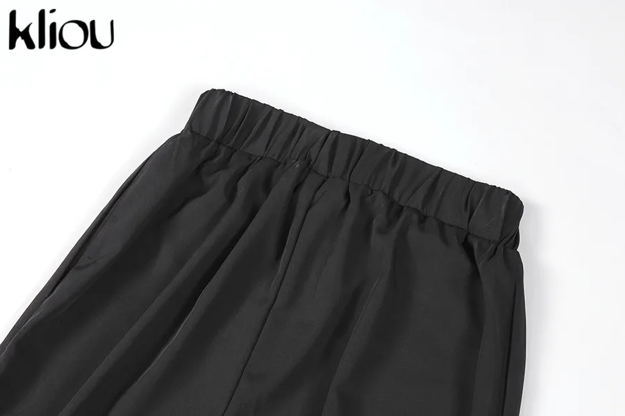 Kliou women casual pants long length hollow out black cargo pants high waist autumn new arrival fashion street trousers