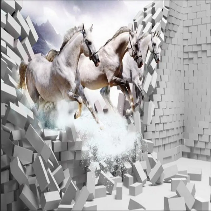 Большие пользовательские обои beibehang Белая лошадь галоп 3D фоновая стена