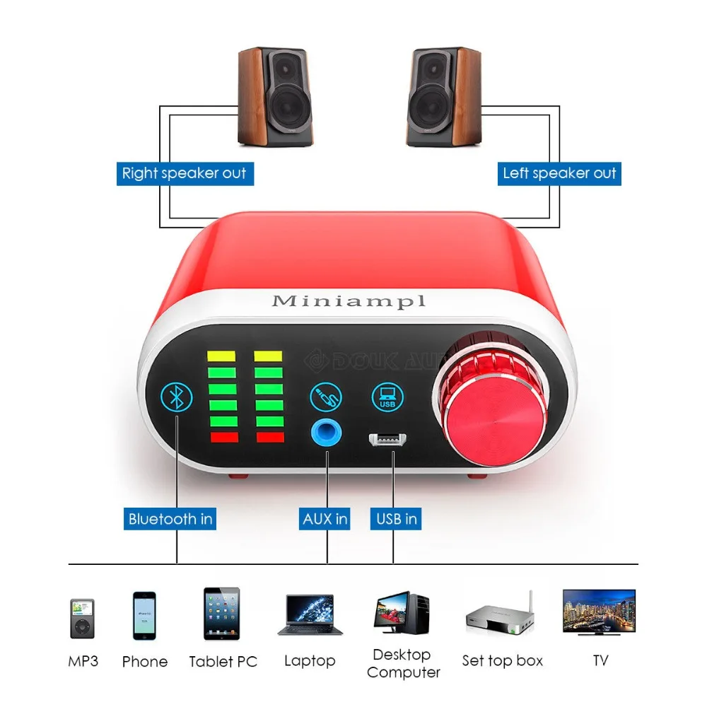 Douk аудио HiFi мини Bluetooth 5,0 HiFi усилитель мощности класса D Tpa3116 цифровой усилитель USB звуковая карта AUX 50 Вт* 2 домашний аудио