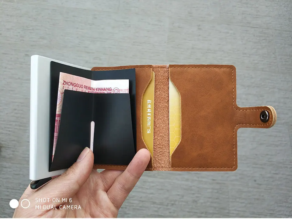 RFID Блокировка, винтажный кредитный держатель для карт, для мужчин, алюминиевый сплав, бизнес чехол для ID карты, автоматический мужской металлический кожаный держатель для карт, кошелек
