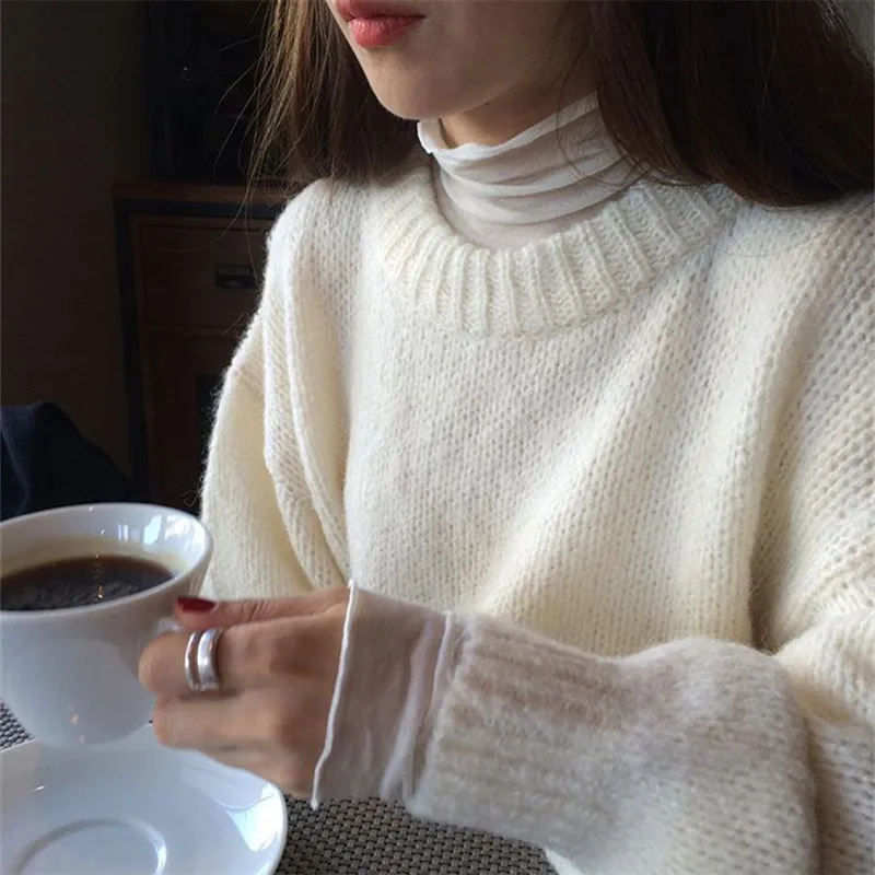 RUGOD, новинка, свитер с длинным рукавом, женский, Круглый ворот, однотонный, Повседневный, пуловер, женский, толстый, теплый, зимний свитер, женская одежда, sueter mujer