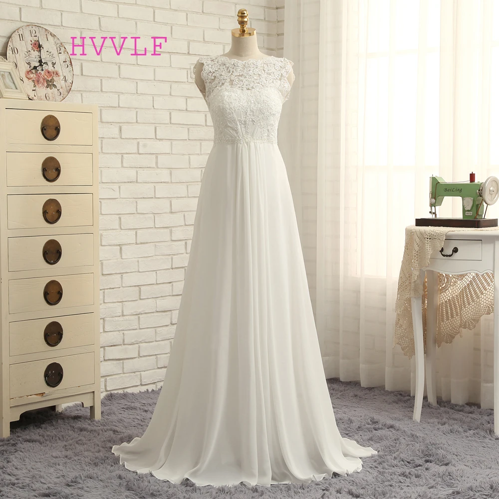 

Beach Wedding Dresses A-line Floor Length Chiffon Appliques Boho Wedding Gown Bridal Dresses Vestido De Noiva