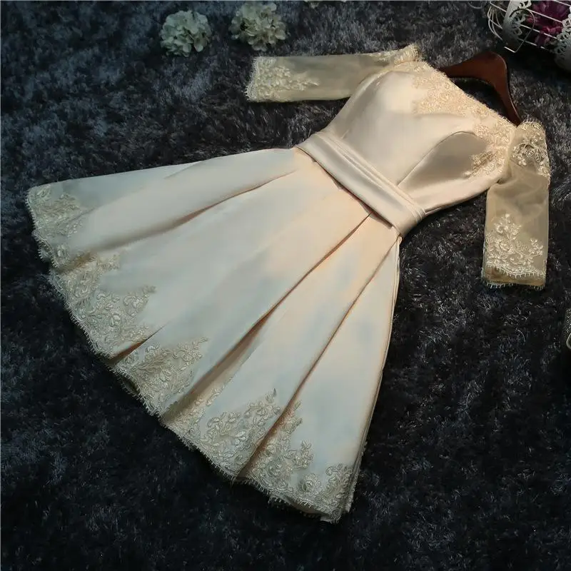 

EZKUNTZA 2022 New Satin Champagne Short Evening Dress Elegant Boat Neck Off The Shoulder Lace Up Prom Evening Gown Robe Soiree L