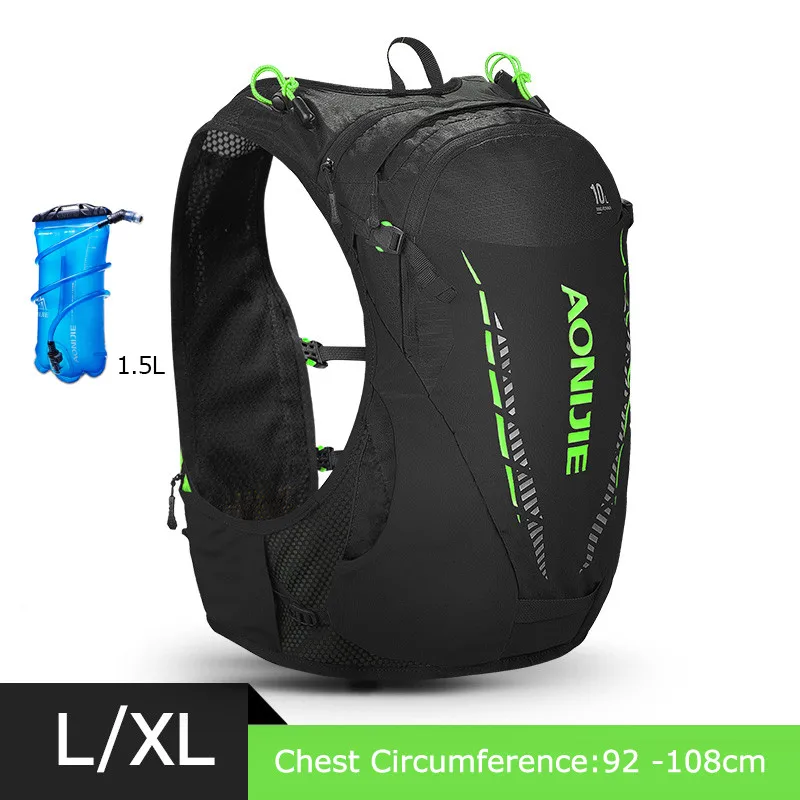 Black Green LXL Set AONIJIE уличный гидрационный рюкзак 10L беговой жилет пакет нейлон легкий дышащий рюкзак Спортивная Сумка для мужчин и женщин - Цвет: Black Green LXL Set