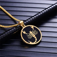 zodiac mens necklace male gold color stainless steel 12 constellations sign pendant chains for menwomen jewelry