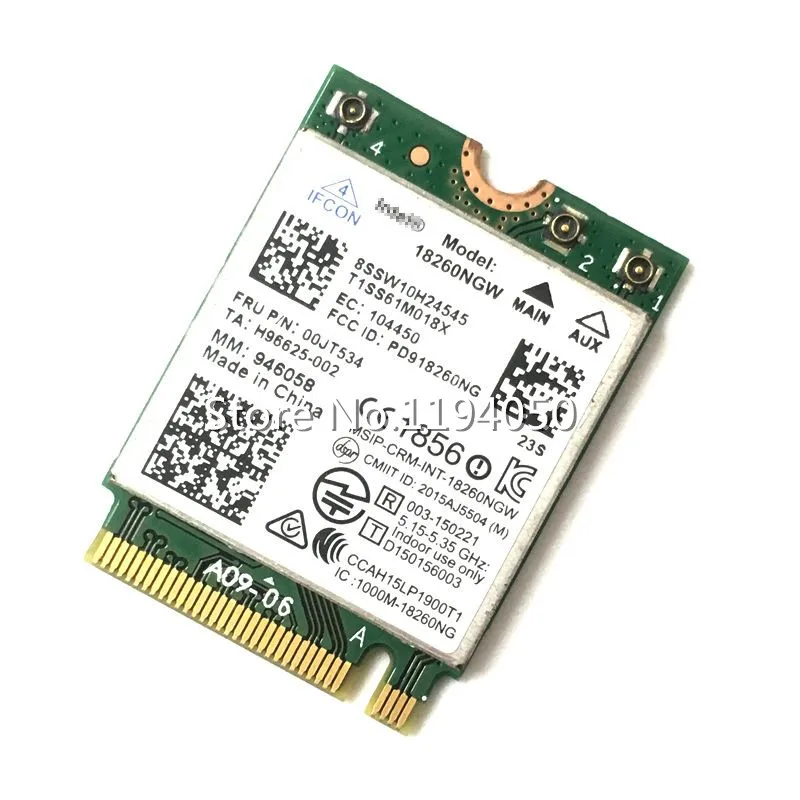 Трехдиапазонный беспроводной адаптер Intel 18260NGW AC 18260 NGFF 802.11ac 867 Мбит/с 00JT534 + Bluetooth