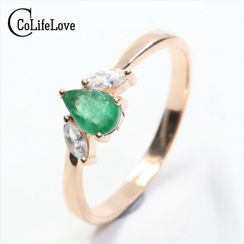 Модное Изумрудное серебряное кольцо 4*6 мм 0.35ct с грушевидной огранкой, натуральное серебряное кольцо класса SI emarld, твердое кольцо 925 sivler, изумрудное кольцо для свадьбы