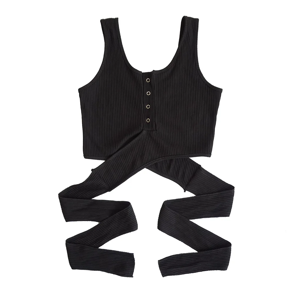 Sexy Crop Top Women Bandage Button Tank Tops Cropped Feminino Tee Top